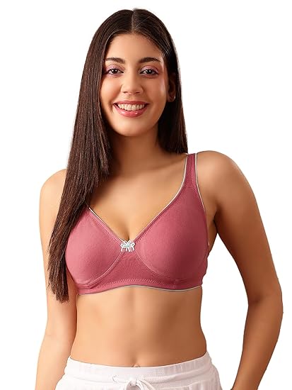Clovia Women’s Light Pink Cotton-Rich T-Shirt Bra – Non-Padded, Wire-Free Demi-Cup Comfort